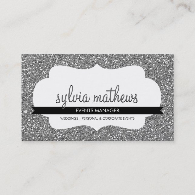 GLITZY BUSINESS CARD sparkly glitter silver (Front)