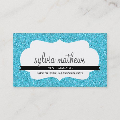 GLITZY BUSINESS CARD sparkly glitter turquoise