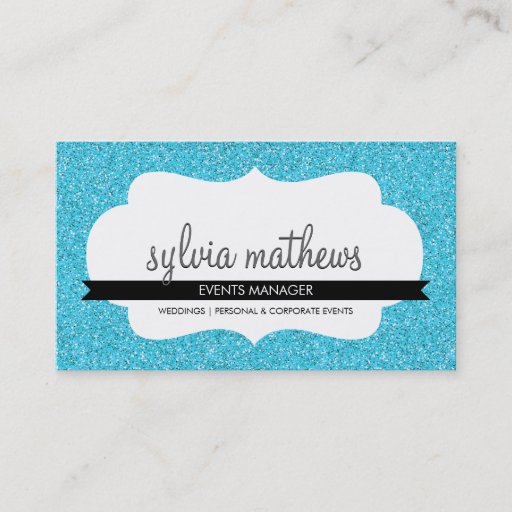 Customizable GLITZY BUSINESS CARD sparkly glitter turquoise
