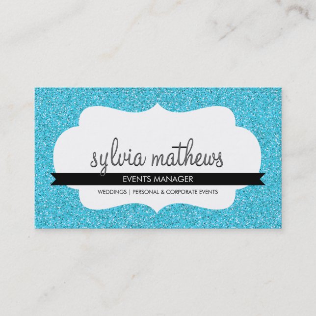 GLITZY BUSINESS CARD sparkly glitter turquoise (Front)