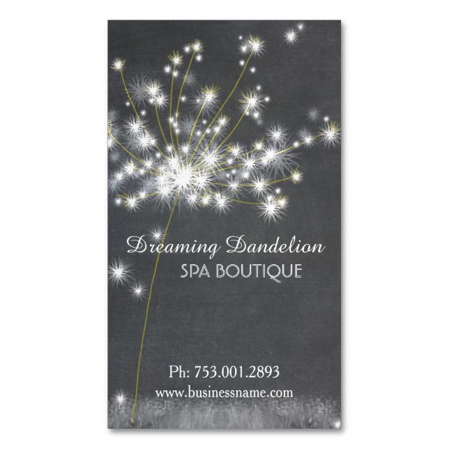 Glitzy Chalkboard Dandelion Business Card Magnet (Front Vertical)