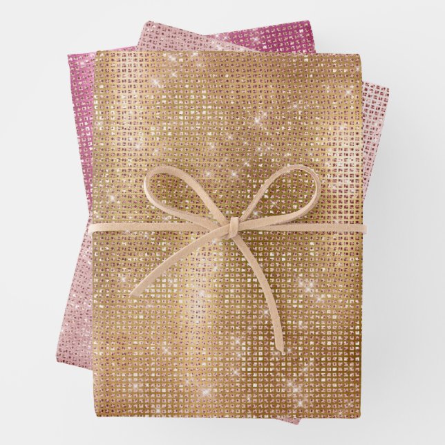 Glitzy Champagne Gold Sparkle Glam Wrapping Paper Sheets (In situ)