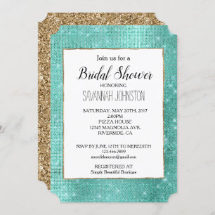 Glitzy Chic Mint Green Sparkle Bridal Shower Invitation