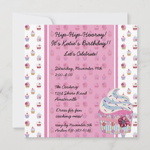 Glitzy Cupcake Invitaiton Announcements