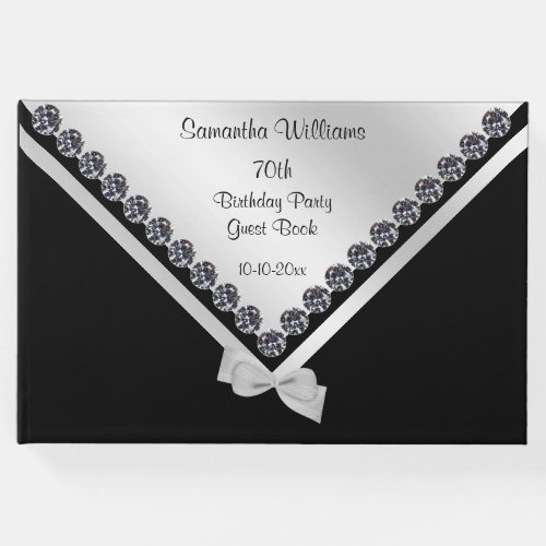 Glitzy Diamonds  Silver Bow 70th Birthday Guest Book