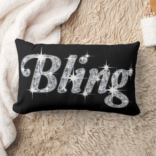 Glitzy diamonds sparkle faux glitter bling text  lumbar pillow (Blanket)