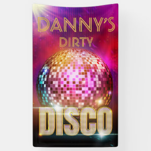 Glitzy Disco Ball Gold & Neon Colors Retro Party Banner