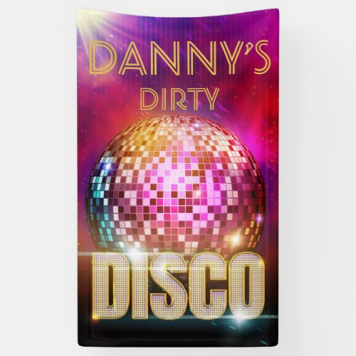 Glitzy Disco Ball Gold  Neon Colors Retro Party Banner