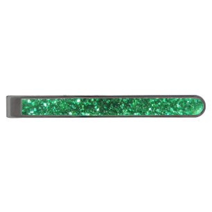 Glitzy Emerald Green Glitter Gunmetal Finish Tie Bar