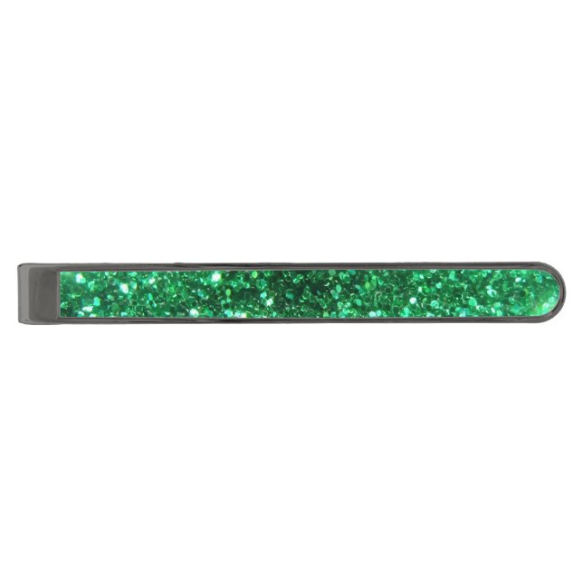 Glitzy Emerald Green Glitter Gunmetal Finish Tie Bar (Front)