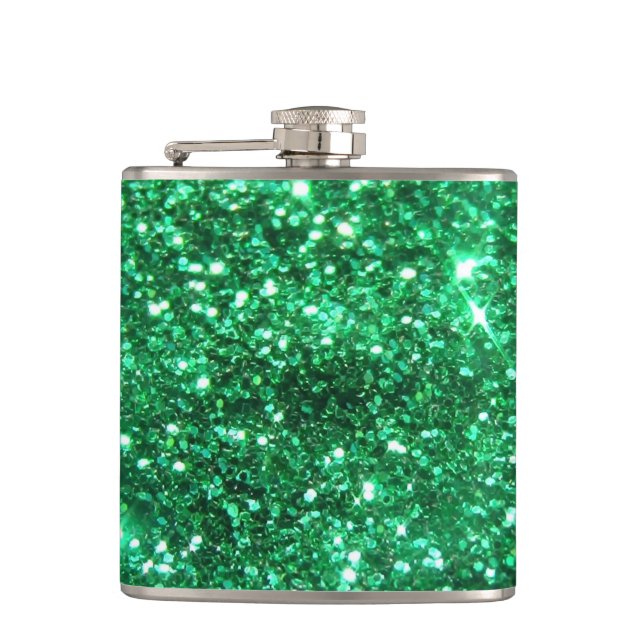 Glitzy Emerald Green Glitter Hip Flask (Front)