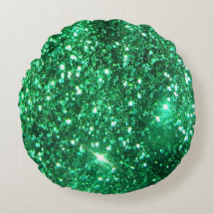 Glitzy Emerald Green Glitter Round Pillow