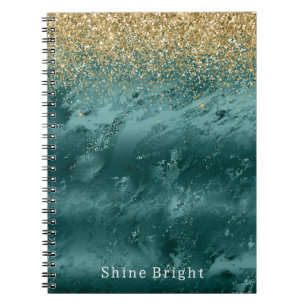 Glitzy Emerald Green Ombre Marble Gold Glitter Notebook