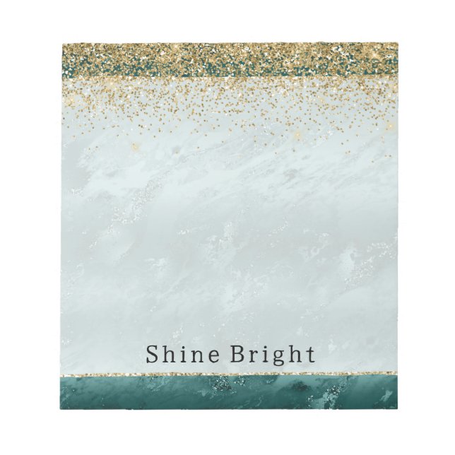 Glitzy Emerald Green Ombre Marble Gold Glitter Notepad (Front)