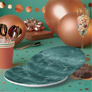 Glitzy Emerald Green Ombre Marble Paper Plates
