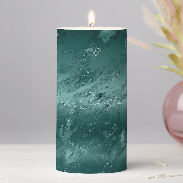 Glitzy Emerald Green Ombre Marble         Pillar Candle (In Situ)