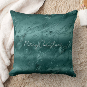 Glitzy Emerald Green Ombre Marble Throw Pillow