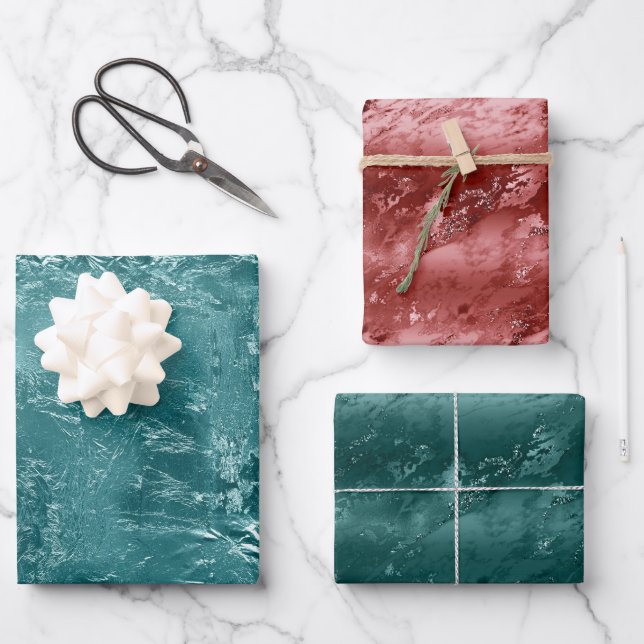 Glitzy Emerald Green Ombre Marble      Wrapping Paper Sheets (Front)