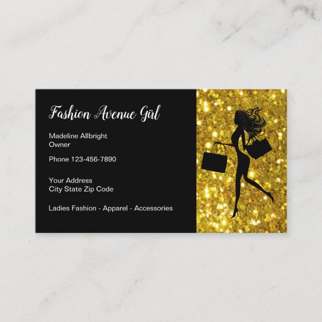Glitzy Fashion And Apparel Business Card (Front)