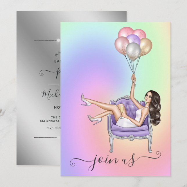Glitzy Fashionista Bachelorette Party Invitation (Front/Back)