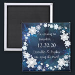 Glitzy Floral Wreath Winter Wedding Save the Date Magnet<br><div class="desc">Gorgeous faux fabric flowers and lovely snowflakes in white chic floral swirls and rustic textured background in shades of royal blue & navy blue designed on custom Wedding Save the Date Magnets. Beautiful & sweet floral wreath perfect for your WHIMSICAL WINTER WEDDING | FESTIVE WINTER HOLIDAY WEDDING or BOHO WINTER...</div>