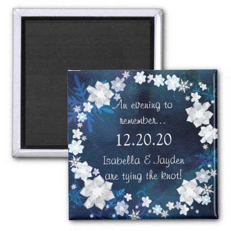Glitzy Floral Wreath Winter Wedding Save The Date Magnet