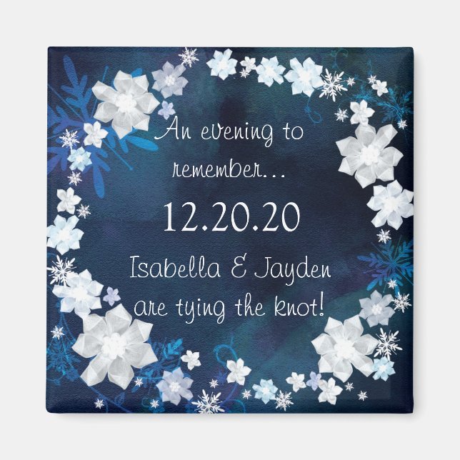 Glitzy Floral Wreath Winter Wedding Save the Date Magnet (Front)