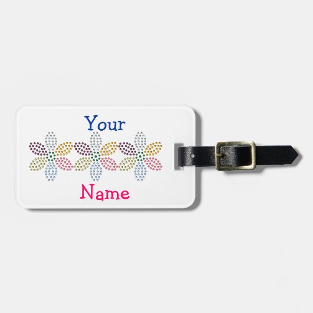 GLITZY FLOWERED PERSONALED LUGGAGE TAGS TEMPLATE (Front Horizontal)