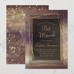 Glitzy Foil Bronze Taupe Faux Glitter Sparkle Invitation