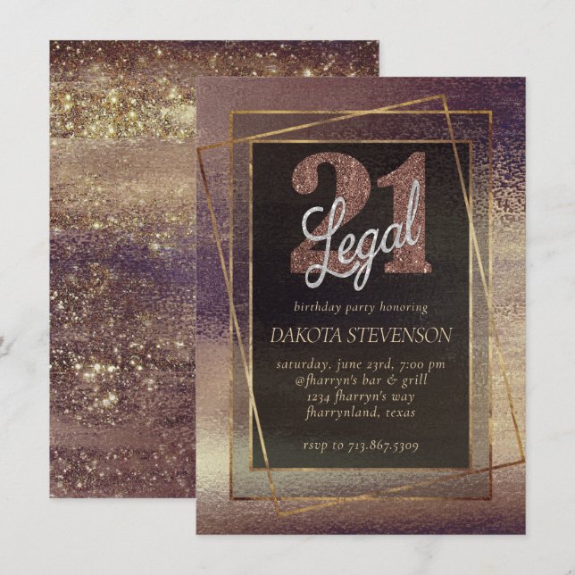 Glitzy Foil | Golden Bronze Copper 21 and Legal Invitation (Front/Back)