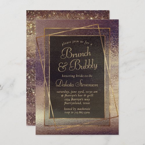 Glitzy Foil  Golden Bronze Copper Bubbly Brunch Invitation