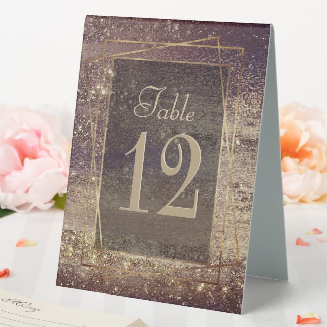 Glitzy Foil | Golden Bronze Copper Faux Sparkle Table Tent (In SItu (Wedding))