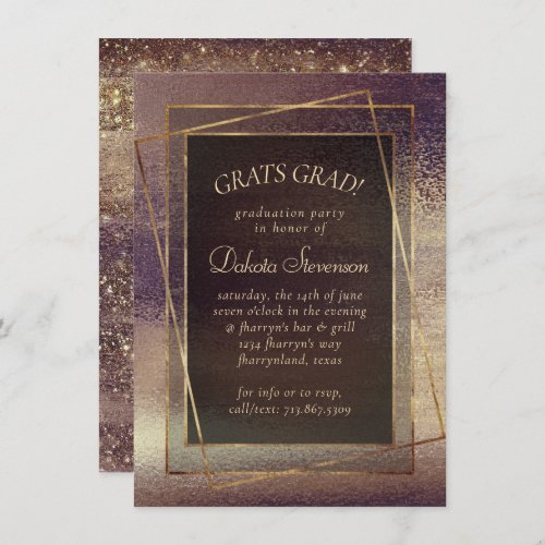 Glitzy Foil  Golden Bronze Copper Glam Graduation Invitation