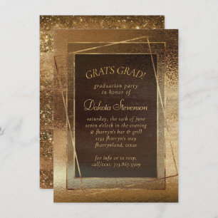 Glitzy Foil   Golden Bronze Copper Glam Graduation Invitation