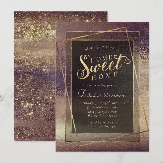Glitzy Foil | Golden Bronze Copper Housewarming Invitation (Front/Back)