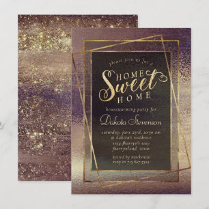 Glitzy Foil Golden Bronze Copper Housewarming Invitation