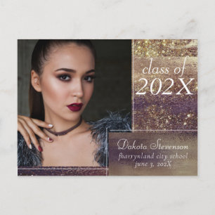 Glitzy Foil Golden Bronze Copper Photo Thank You Postcard