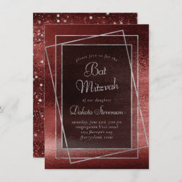 Glitzy Foil Henna Crimson Red Bar or Bat Mitzvah Invitation