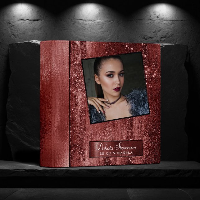 Glitzy Foil | Henna Crimson Red Faux Glitter Photo 3 Ring Binder (Creator Uploaded)