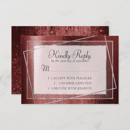 Glitzy Foil  Henna Crimson Red Faux Glitter Shine RSVP Card