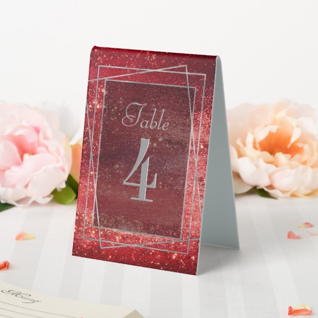 Glitzy Foil | Henna Crimson Red Faux Glitter Shine Table Tent (In SItu (Wedding))