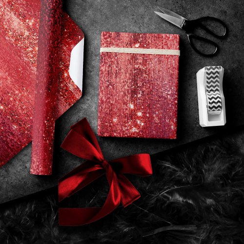 Glitzy Foil  Henna Crimson Red Faux Glitter Shine Wrapping Paper
