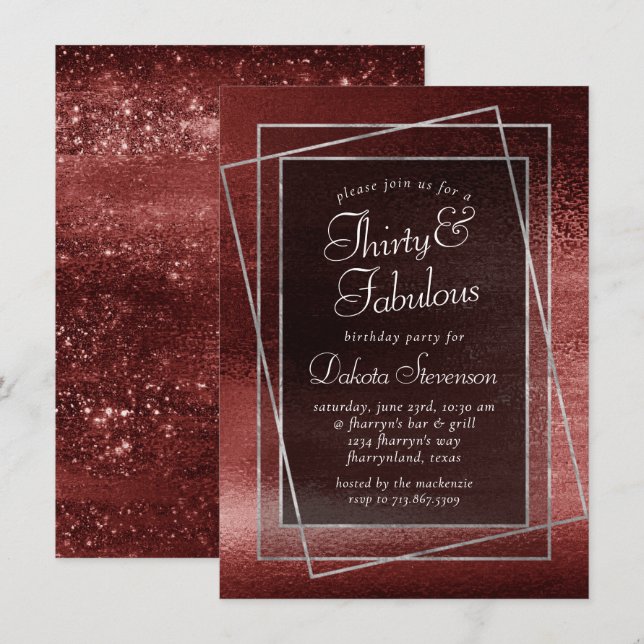 Glitzy Foil | Henna Crimson Red Glitter Birthday Invitation (Front/Back)