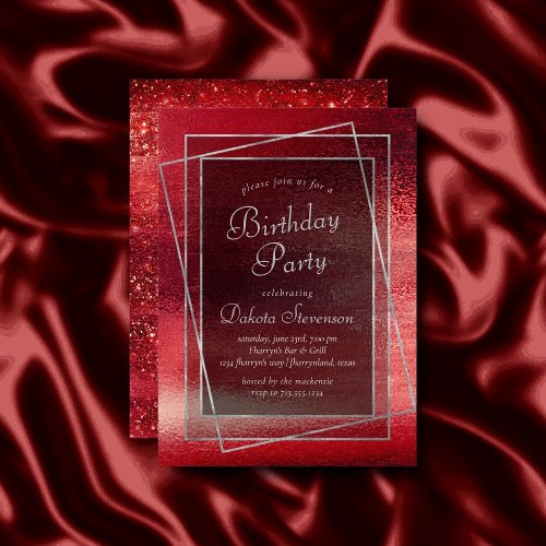 Glitzy Foil  Henna Crimson Red Glitter Birthday Invitation