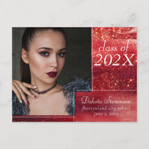 Glitzy Foil Henna Crimson Red Photo Thank You Postcard