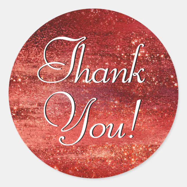 Glitzy Foil | Henna Crimson Red Sparkle Thank You Classic Round Sticker ...