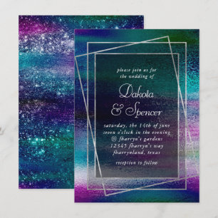 Glitzy Foil   Holographic Dark Faux Sparkle Shine Invitation