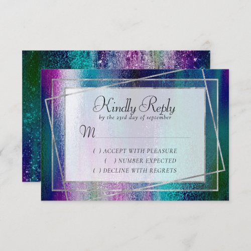 Glitzy Foil  Holographic Iridescent Dark Ombre RSVP Card