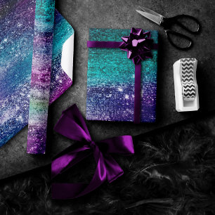Glitzy Foil Holographic Iridescent Dark Ombre Wrapping Paper