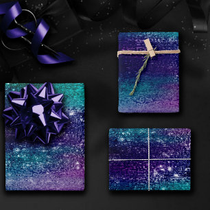 Glitzy Foil   Holographic Iridescent Dark Ombre Wrapping Paper Sheets